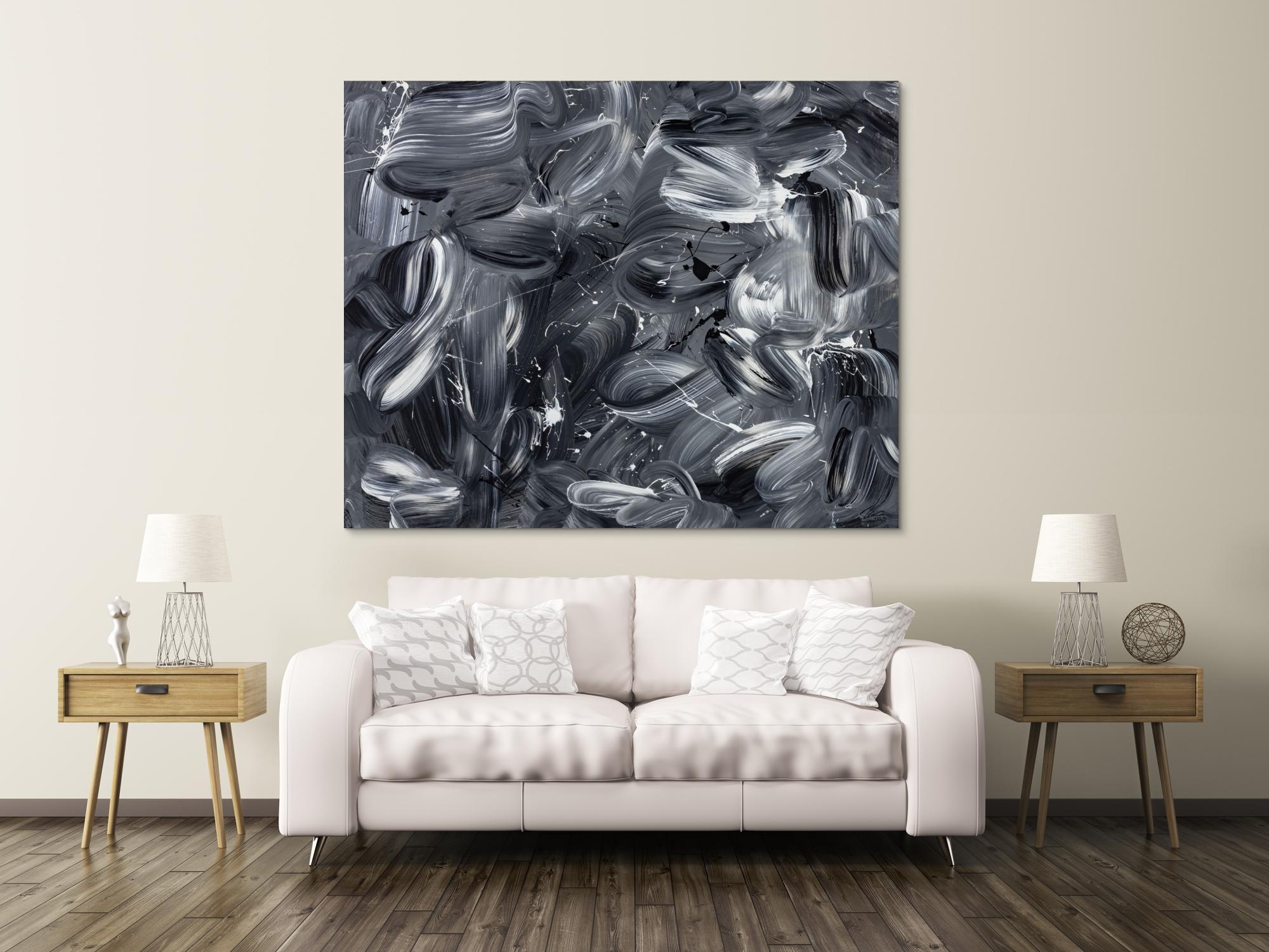 Original Gemälde abstrakt 150x180cm Mischtechnik expressionistisch auf Leinwand  schwarz weiss schwarz anthrazit hochwertig