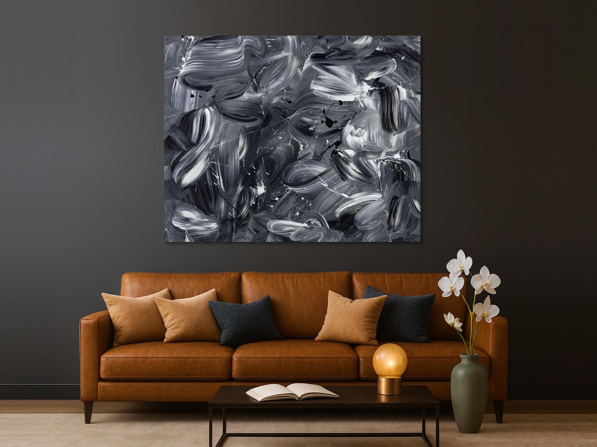 Original Gemälde abstrakt 150x180cm Mischtechnik expressionistisch auf Leinwand  schwarz weiss schwarz anthrazit hochwertig