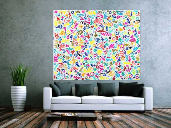 Gemälde Original abstrakt 150x180cm Minimalistisch expressionistisch handgemalt Mischtechnik bunt weiß hellgrün Einzelstück