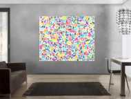 Gemälde Original abstrakt 150x180cm Minimalistisch expressionistisch handgemalt Mischtechnik bunt weiß hellgrün Einzelstück