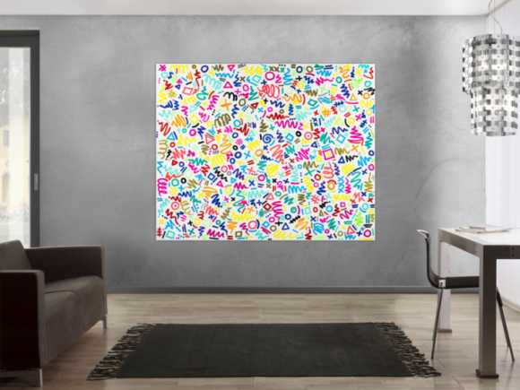 Gemälde Original abstrakt 150x180cm Minimalistisch expressionistisch handgemalt Mischtechnik bunt weiß hellgrün Einzelstück