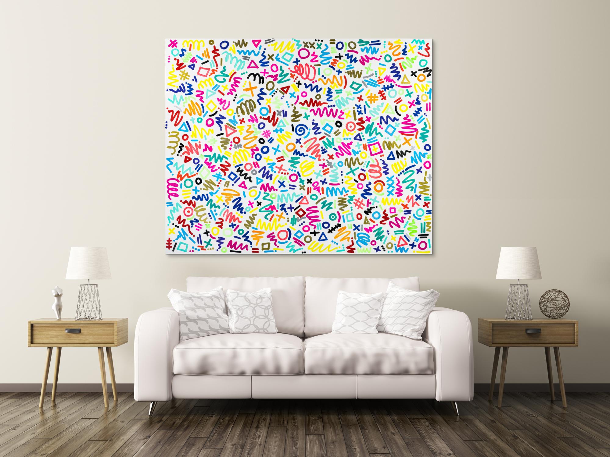 Gemälde Original abstrakt 150x180cm Minimalistisch expressionistisch handgemalt Mischtechnik bunt weiß hellgrün Einzelstück