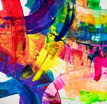 Original Gemälde abstrakt 180x180cm Spachteltechnik Moderne Kunst handgemalt Mischtechnik blau bunt rot einzigartig