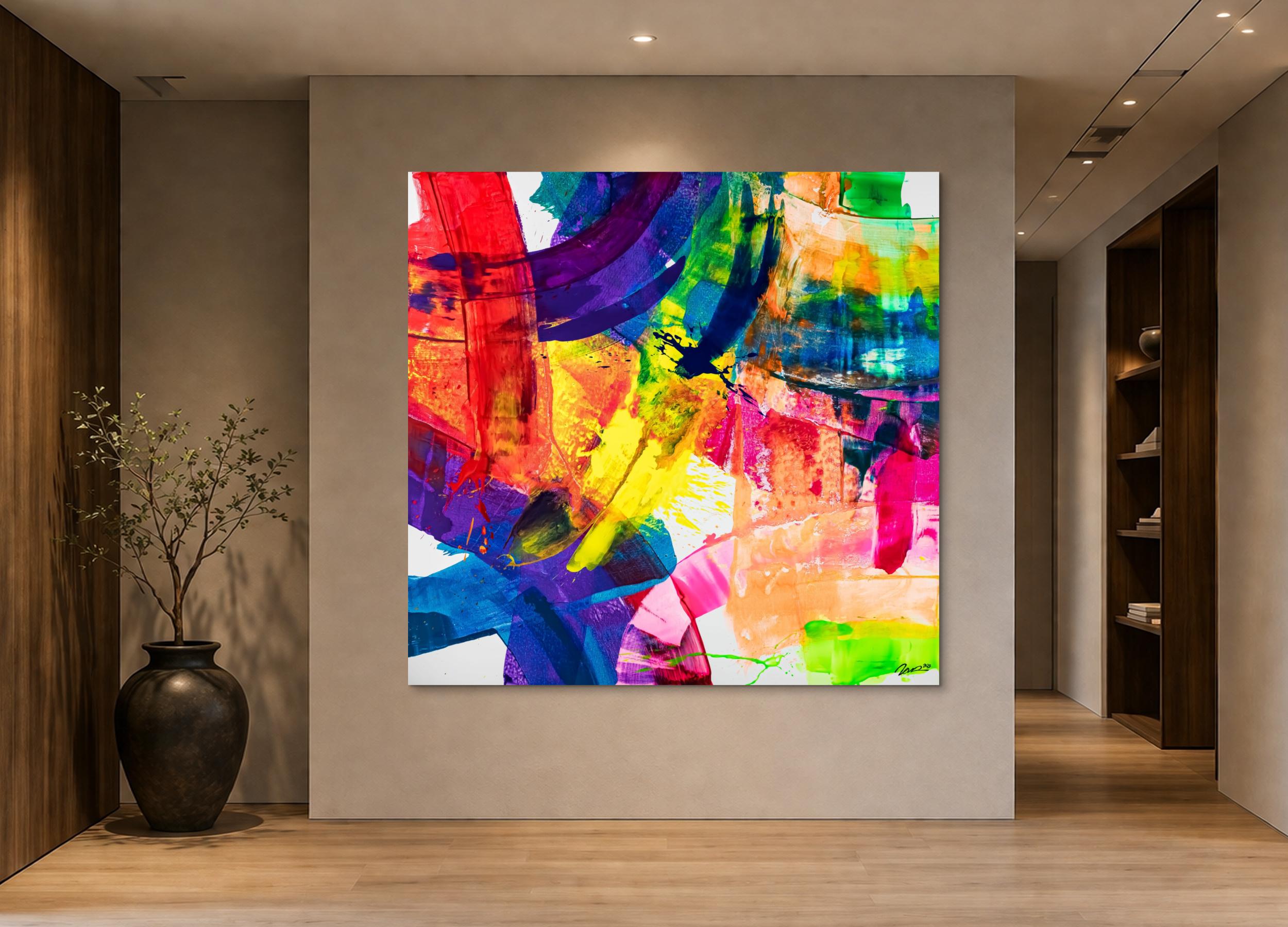 Original Gemälde abstrakt 180x180cm Spachteltechnik Moderne Kunst handgemalt Mischtechnik blau bunt rot einzigartig