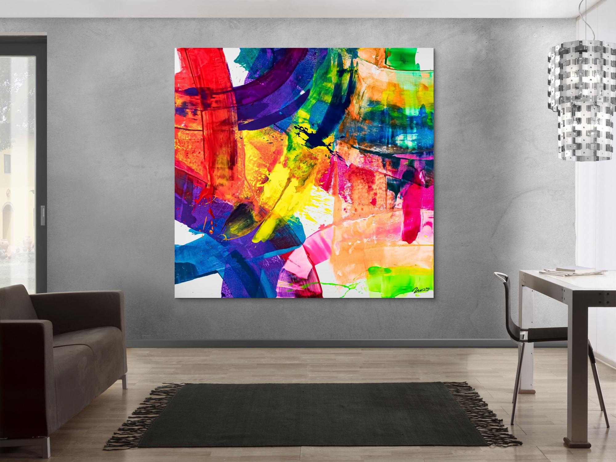 Original Gemälde abstrakt 180x180cm Spachteltechnik Moderne Kunst handgemalt Mischtechnik blau bunt rot einzigartig
