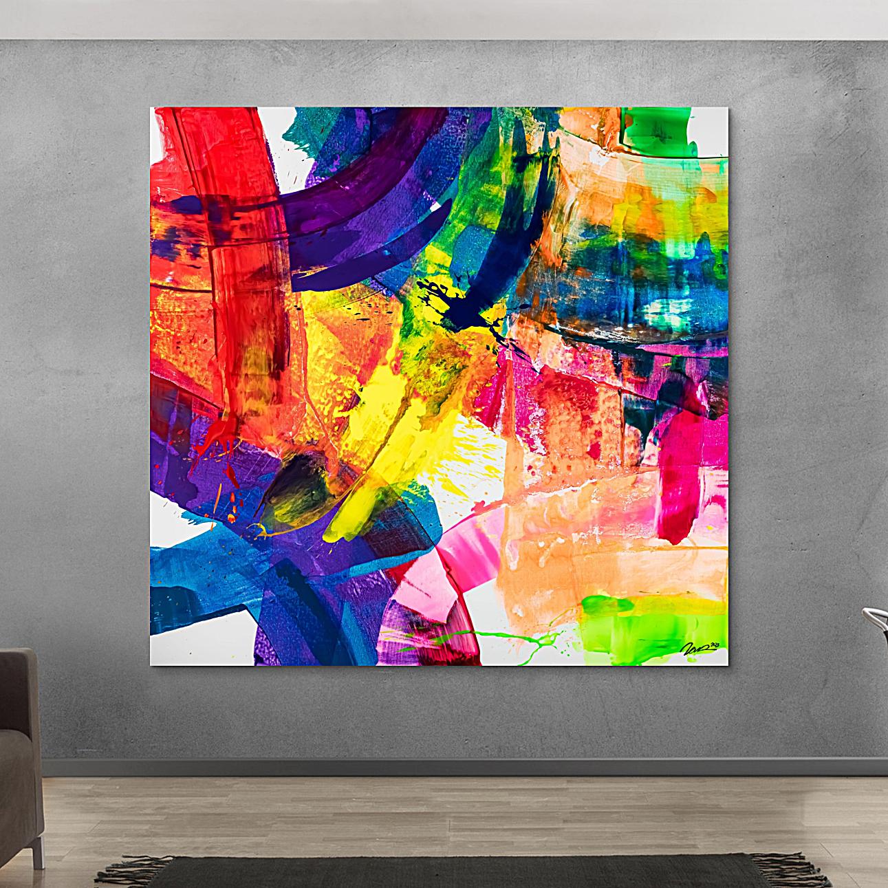 Original Gemälde abstrakt 180x180cm Spachteltechnik Moderne Kunst handgemalt Mischtechnik blau bunt rot einzigartig
