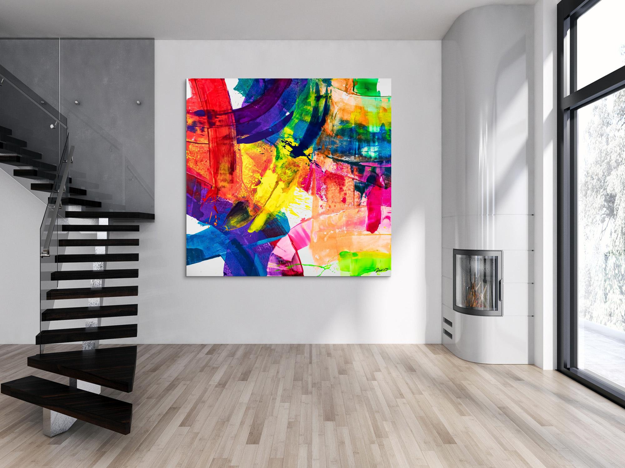 Original Gemälde abstrakt 180x180cm Spachteltechnik Moderne Kunst handgemalt Mischtechnik blau bunt rot einzigartig