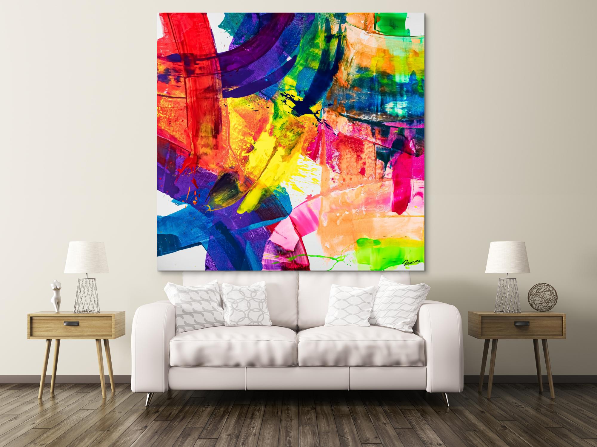 Original Gemälde abstrakt 180x180cm Spachteltechnik Moderne Kunst handgemalt Mischtechnik blau bunt rot einzigartig