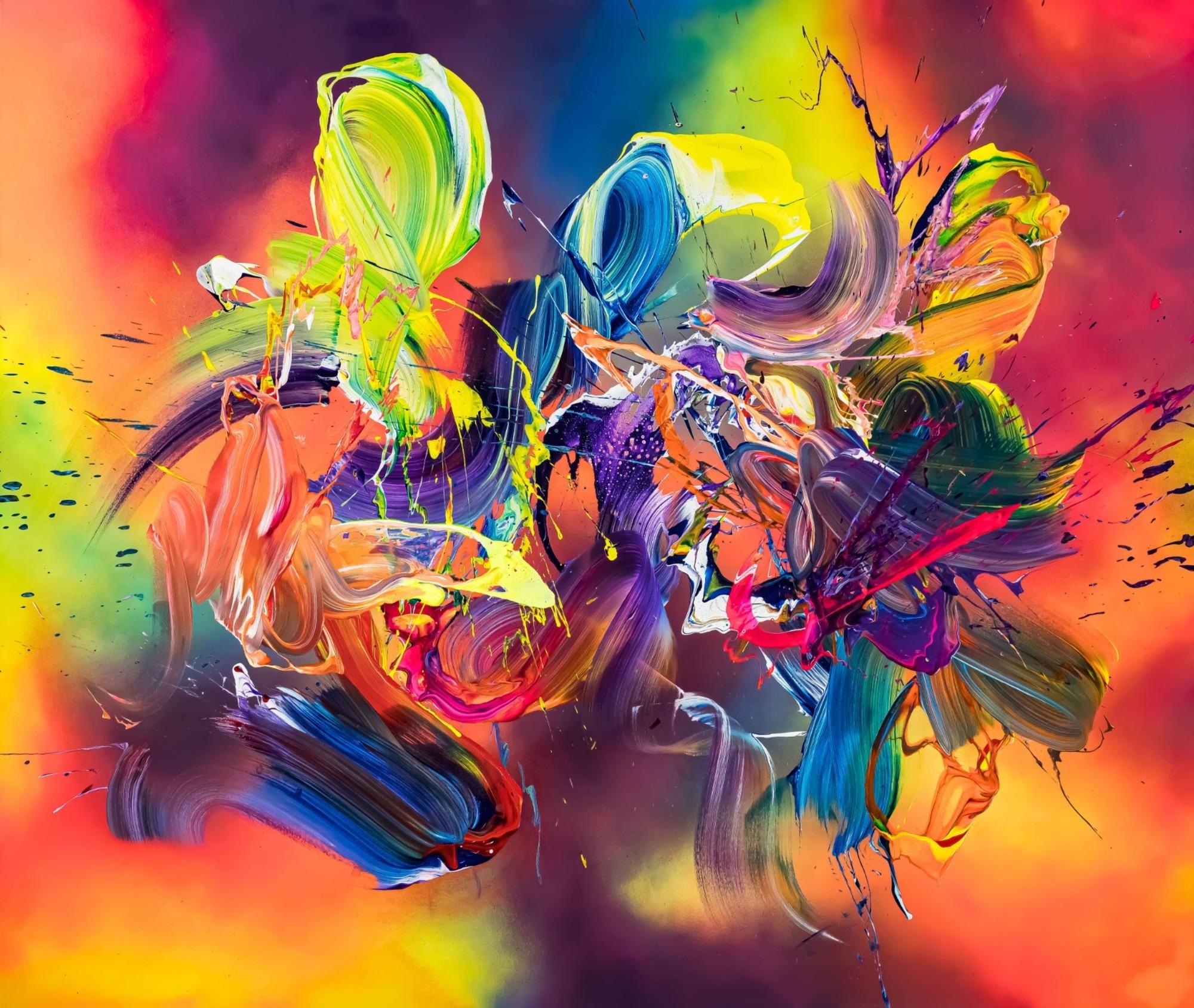 Abstraktes Original Gemälde 150x180cm Action Painting Modern Art handgefertigt Mischtechnik bunt rot orange Einzelstück