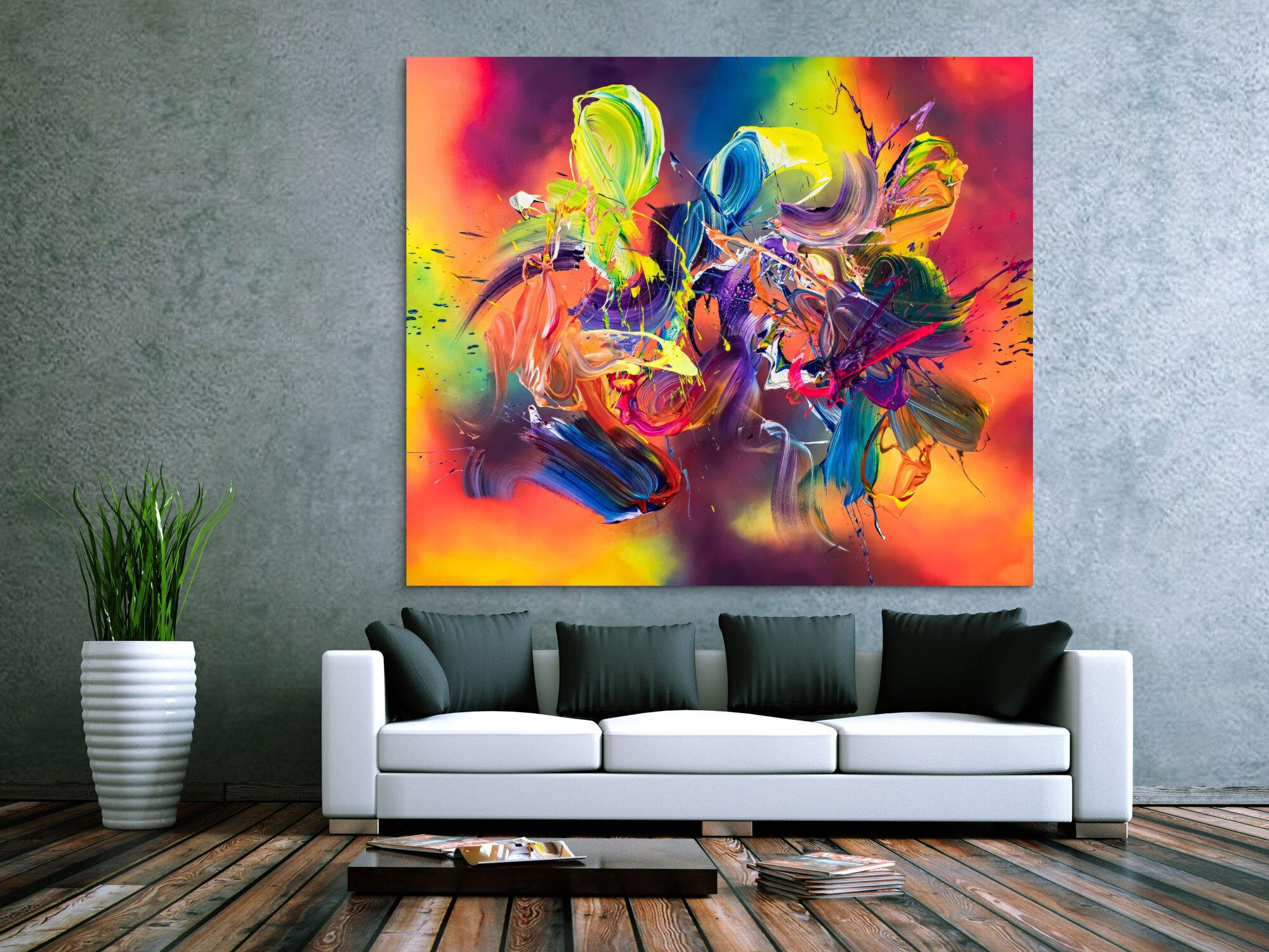 Abstraktes Original Gemälde 150x180cm Action Painting Modern Art handgefertigt Mischtechnik bunt rot orange Einzelstück