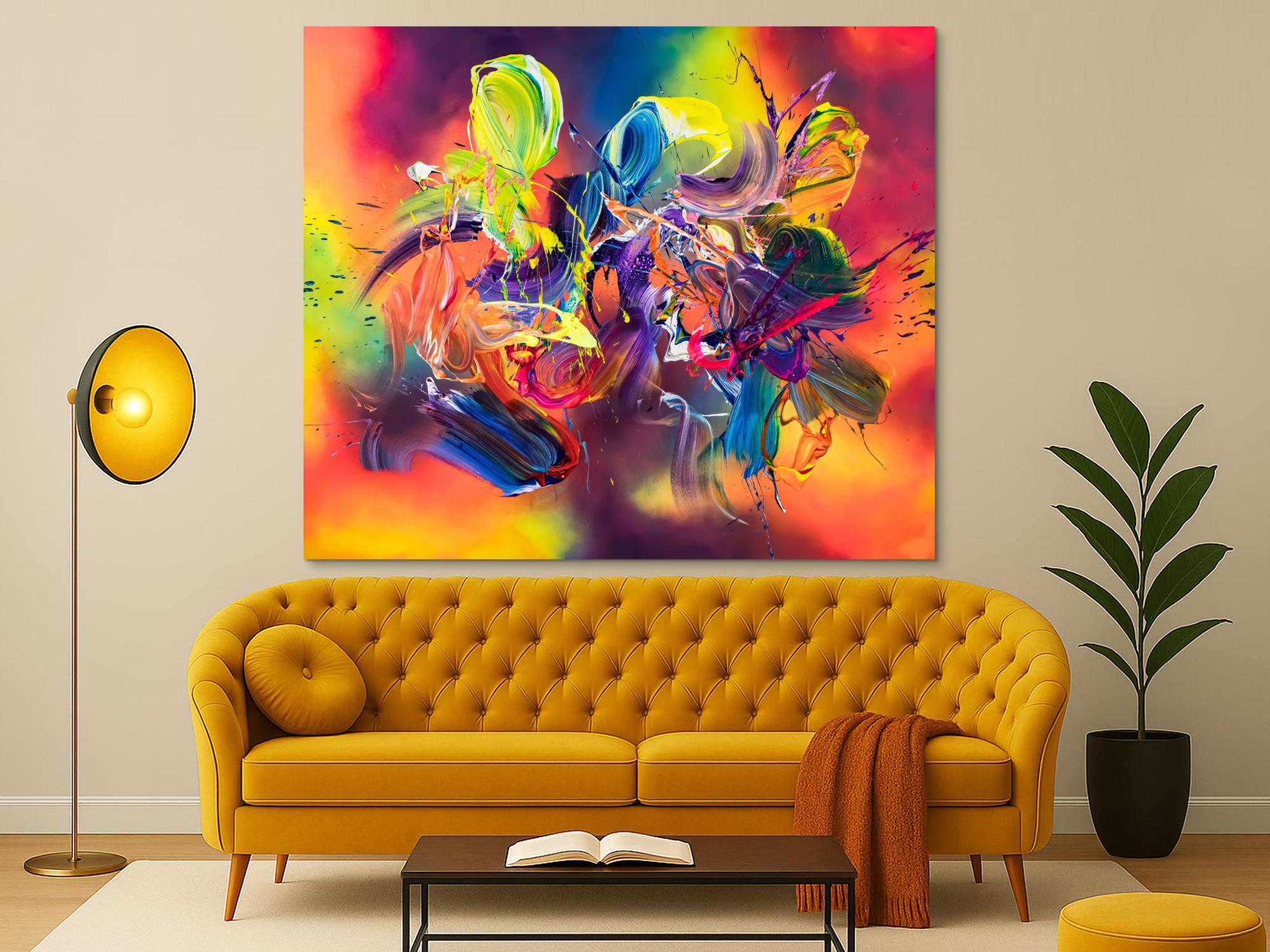 Abstraktes Original Gemälde 150x180cm Action Painting Modern Art handgefertigt Mischtechnik bunt rot orange Einzelstück