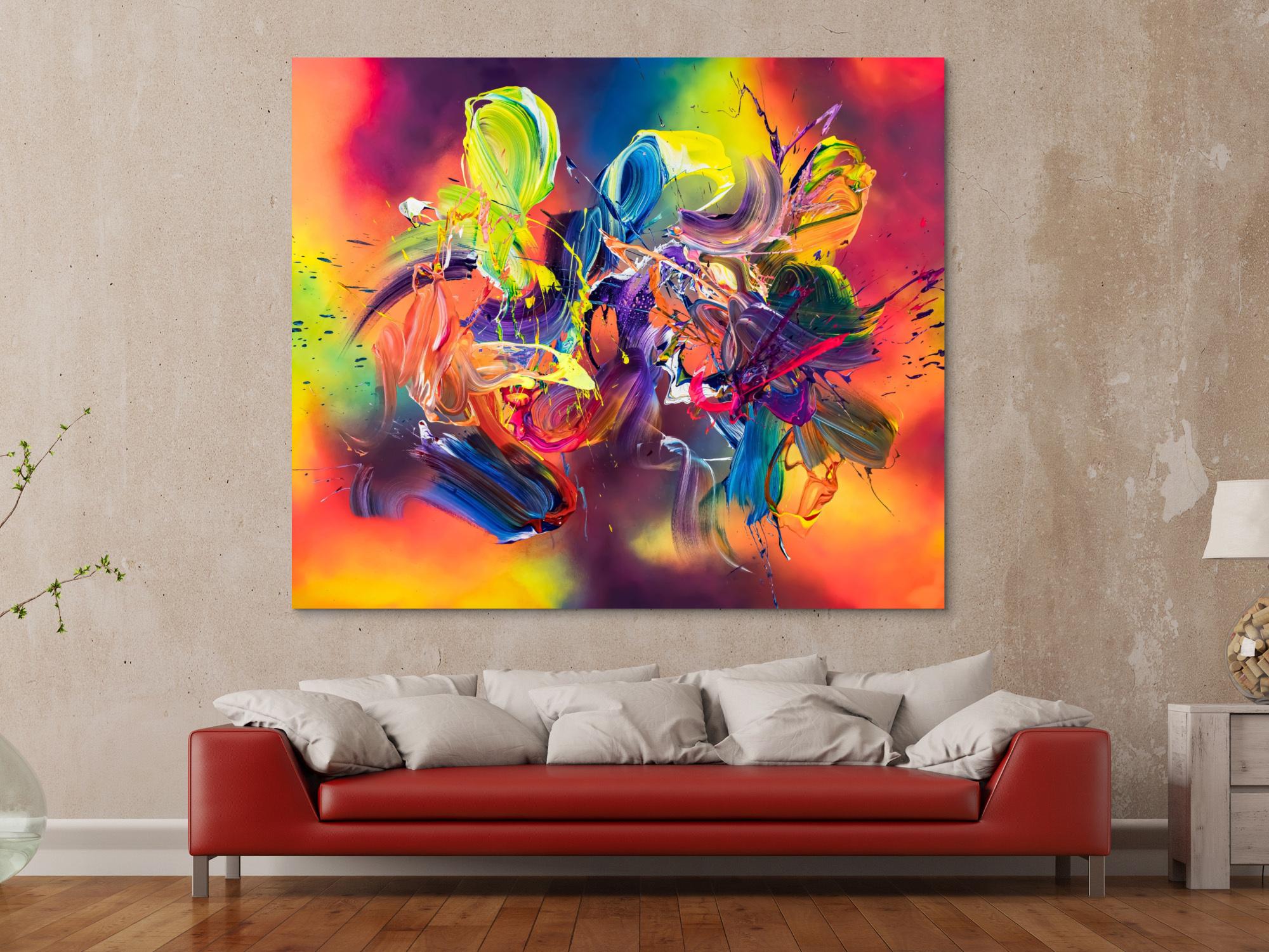 Abstraktes Original Gemälde 150x180cm Action Painting Modern Art handgefertigt Mischtechnik bunt rot orange Einzelstück