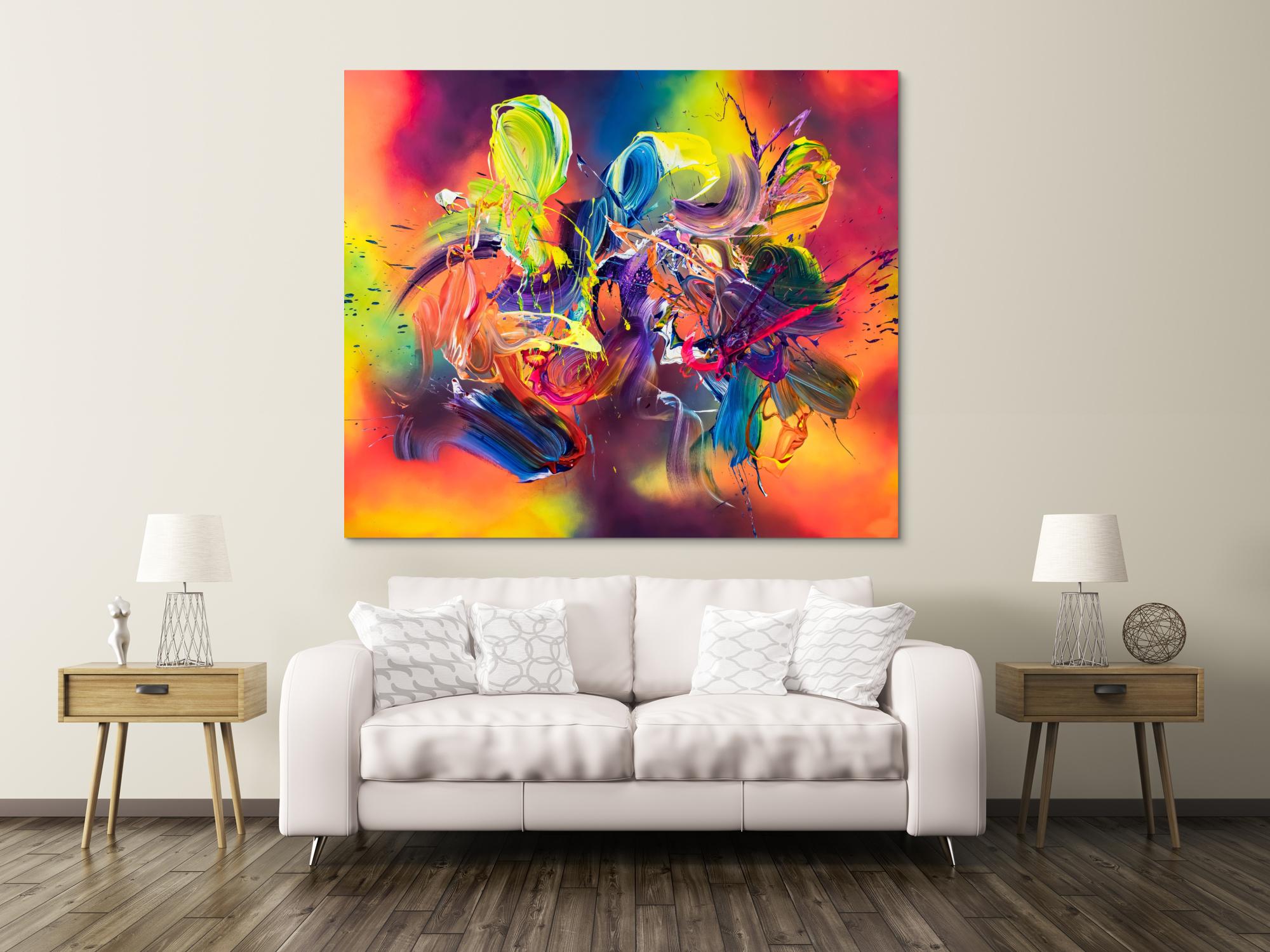 Abstraktes Original Gemälde 150x180cm Action Painting Modern Art handgefertigt Mischtechnik bunt rot orange Einzelstück