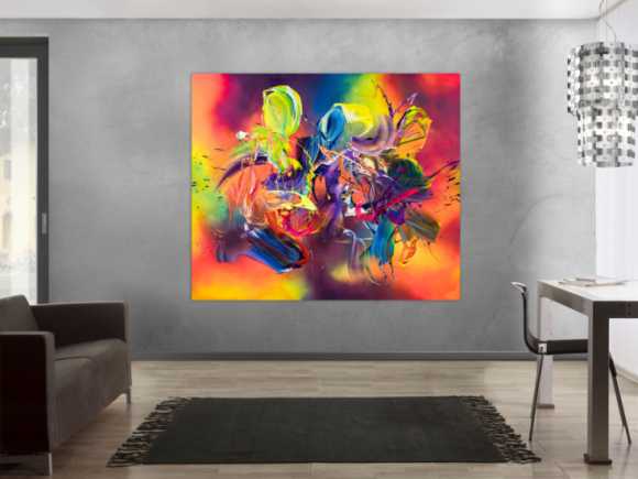 Abstraktes Original Gemälde 150x180cm Action Painting Modern Art handgefertigt Mischtechnik bunt rot orange Einzelstück