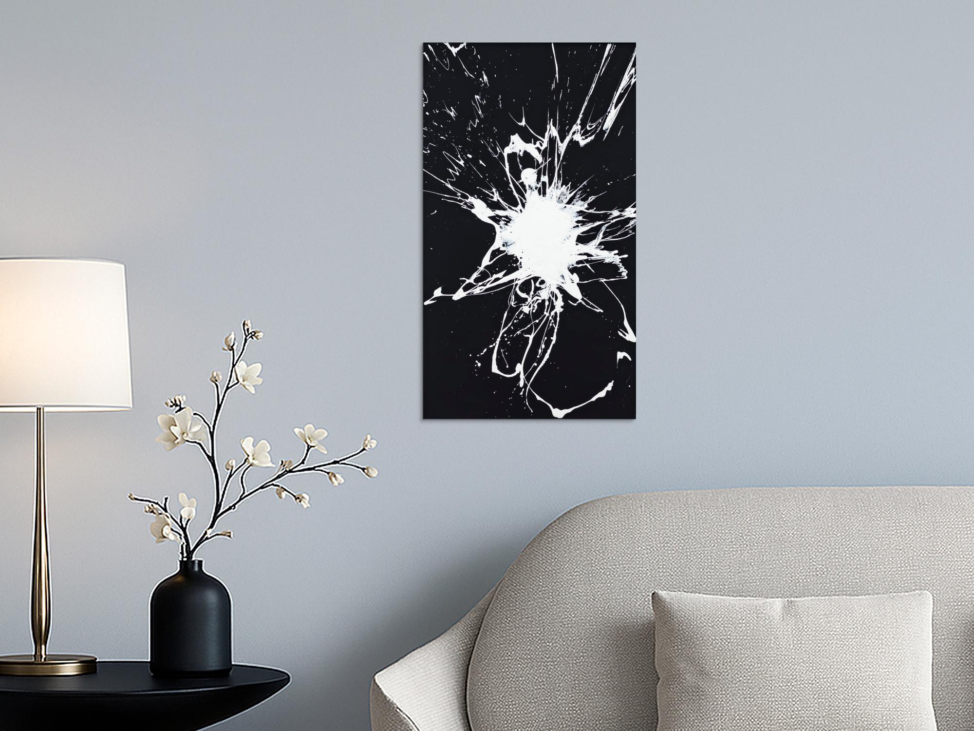 Original Gemälde abstrakt 70x40cm Minimalistisch Moderne Kunst handgemalt Action Painting schwarz weiss schwarz weiß Einzelstück