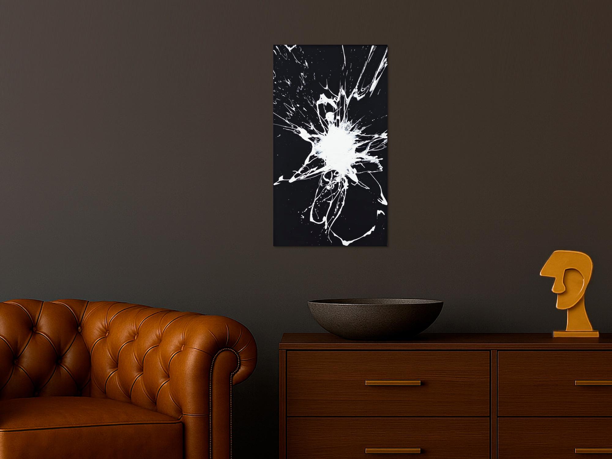 Original Gemälde abstrakt 70x40cm Minimalistisch Moderne Kunst handgemalt Action Painting schwarz weiss schwarz weiß Einzelstück