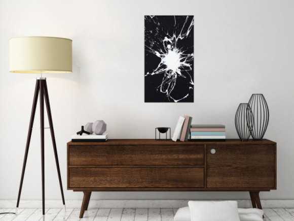 Original Gemälde abstrakt 70x40cm Minimalistisch Moderne Kunst handgemalt Action Painting schwarz weiss schwarz weiß Einzelstück