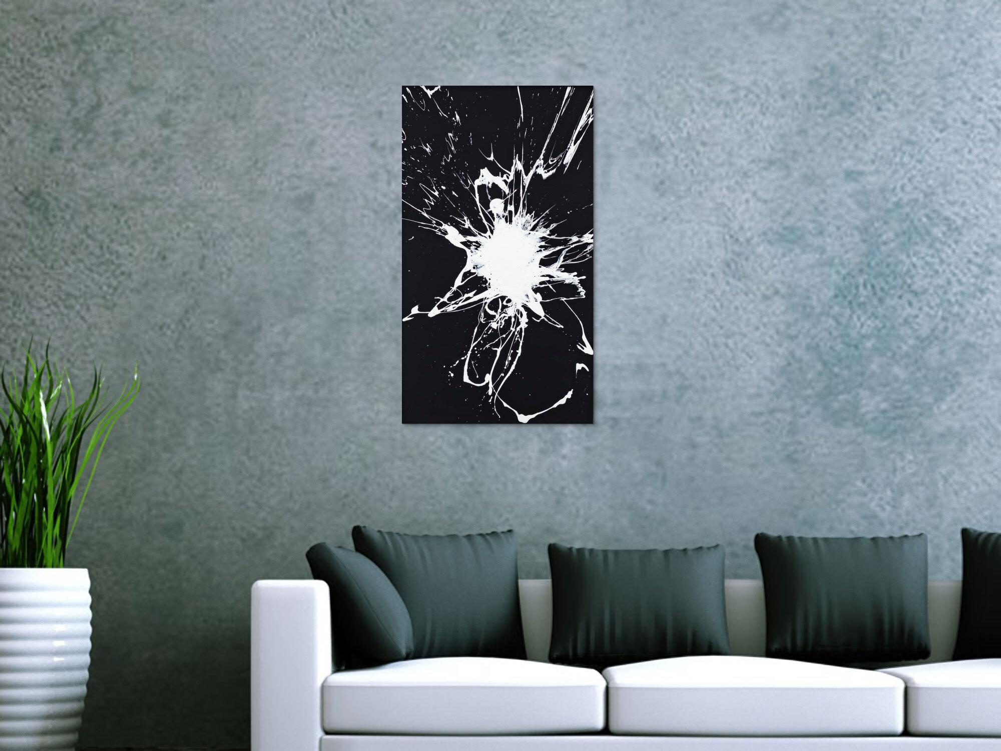 Original Gemälde abstrakt 70x40cm Minimalistisch Moderne Kunst handgemalt Action Painting schwarz weiss schwarz weiß Einzelstück