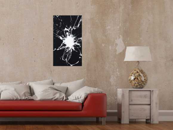 Original Gemälde abstrakt 70x40cm Minimalistisch Moderne Kunst handgemalt Action Painting schwarz weiss schwarz weiß Einzelstück