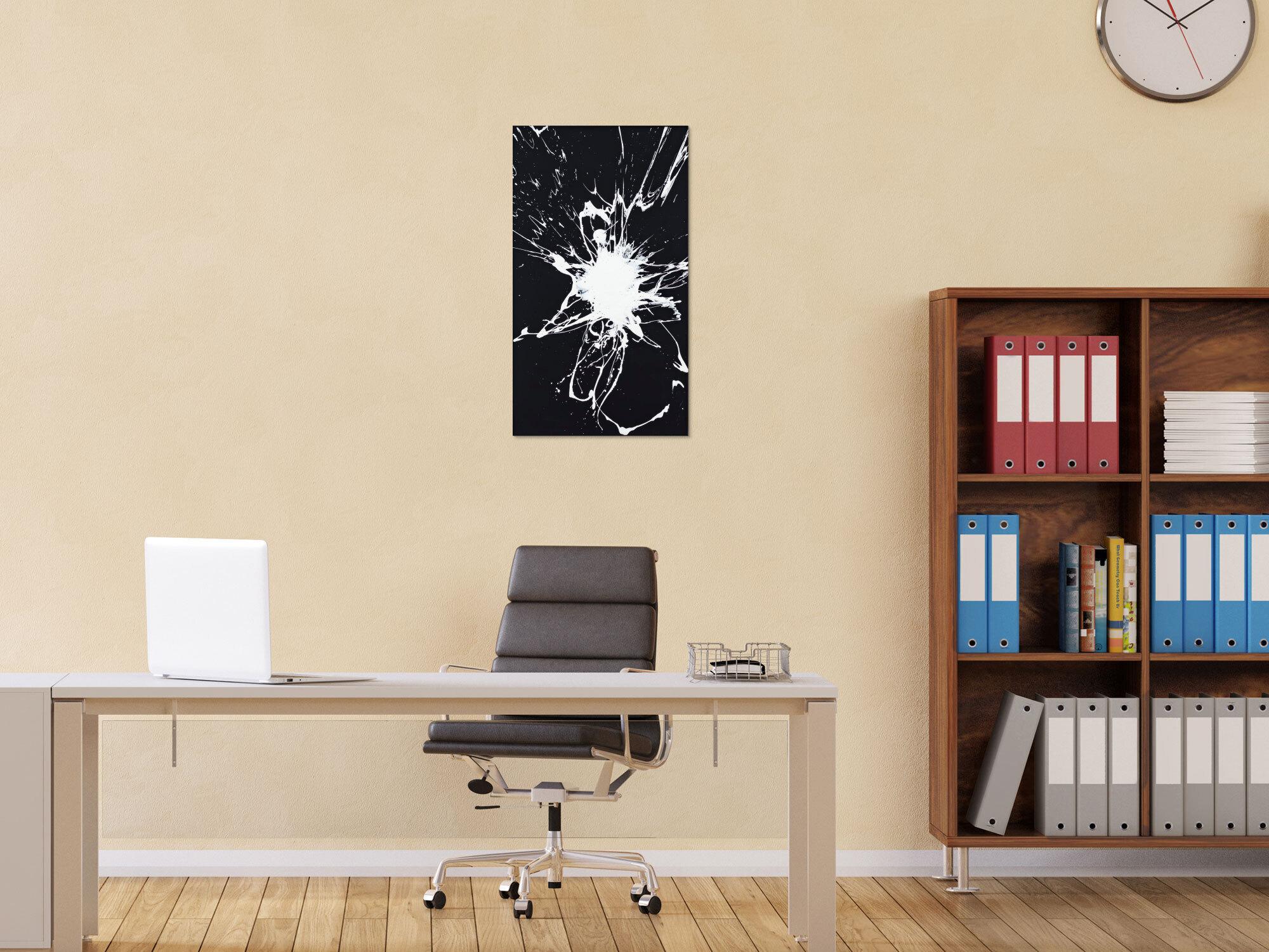 Original Gemälde abstrakt 70x40cm Minimalistisch Moderne Kunst handgemalt Action Painting schwarz weiss schwarz weiß Einzelstück