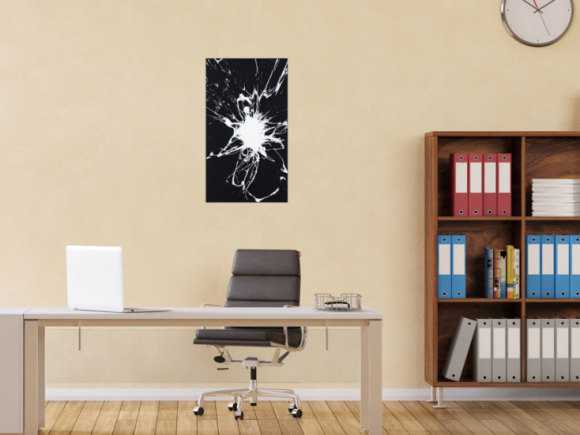 Original Gemälde abstrakt 70x40cm Minimalistisch Moderne Kunst handgemalt Action Painting schwarz weiss schwarz weiß Einzelstück