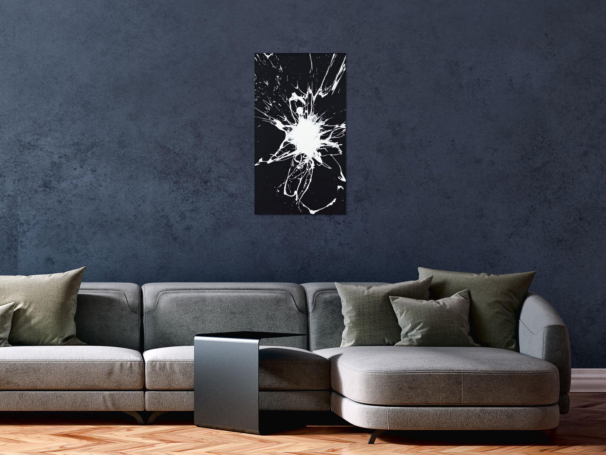 Original Gemälde abstrakt 70x40cm Minimalistisch Moderne Kunst handgemalt Action Painting schwarz weiss schwarz weiß Einzelstück