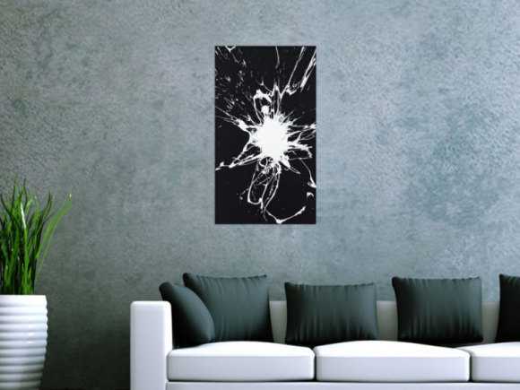 Original Gemälde abstrakt 70x40cm Minimalistisch Moderne Kunst handgemalt Action Painting schwarz weiss schwarz weiß Einzelstück