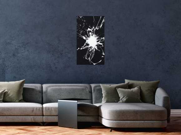 Original Gemälde abstrakt 70x40cm Minimalistisch Moderne Kunst handgemalt Action Painting schwarz weiss schwarz weiß Einzelstück