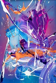 Gemälde Original abstrakt 60x40cm Action Painting expressionistisch auf Leinwand Mischtechnik blau violett hellblau Unikat