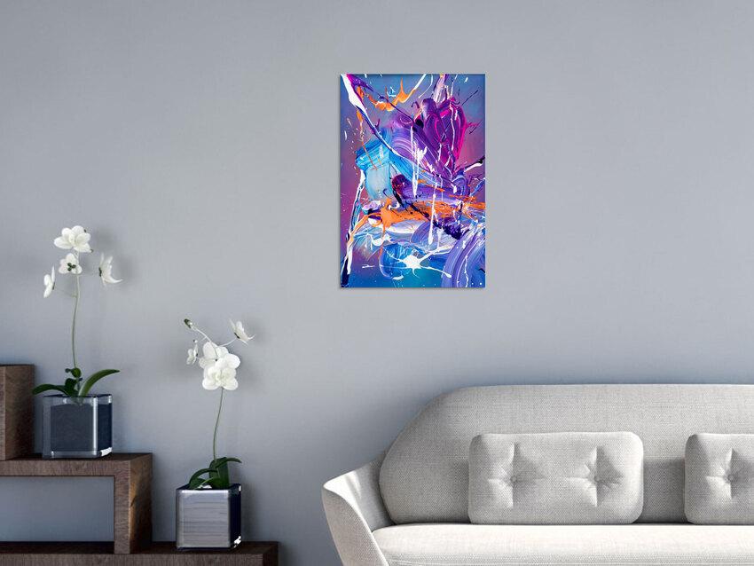 Gemälde Original abstrakt 60x40cm Action Painting expressionistisch auf Leinwand Mischtechnik blau violett hellblau Unikat