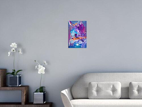 Gemälde Original abstrakt 60x40cm Action Painting expressionistisch auf Leinwand Mischtechnik blau violett hellblau Unikat