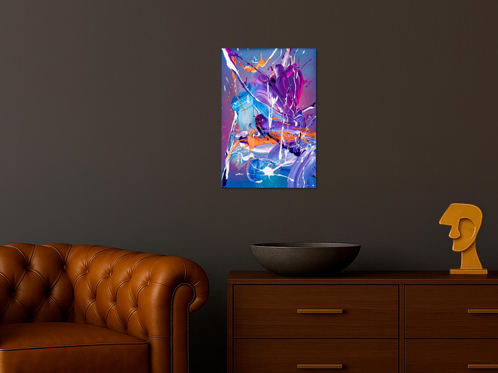 Gemälde Original abstrakt 60x40cm Action Painting expressionistisch auf Leinwand Mischtechnik blau violett hellblau Unikat