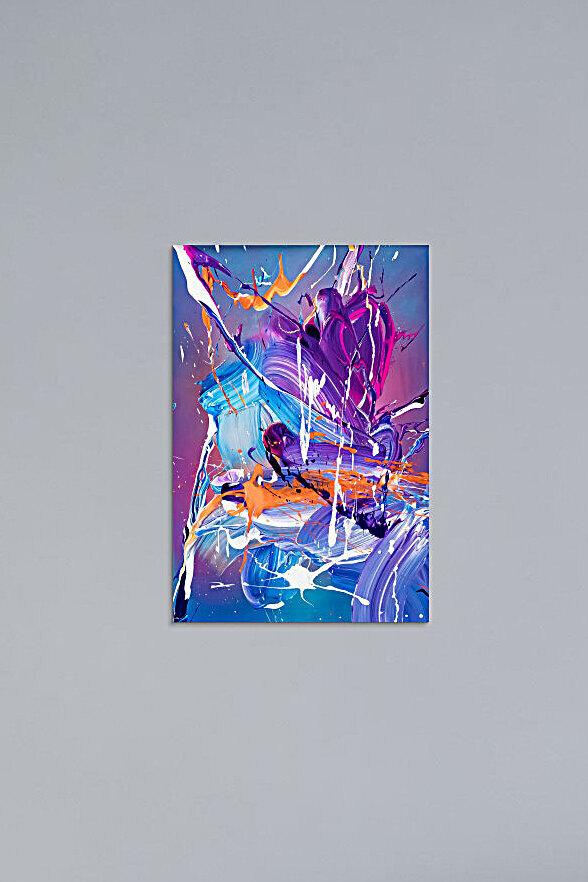 Gemälde Original abstrakt 60x40cm Action Painting expressionistisch auf Leinwand Mischtechnik blau violett hellblau Unikat