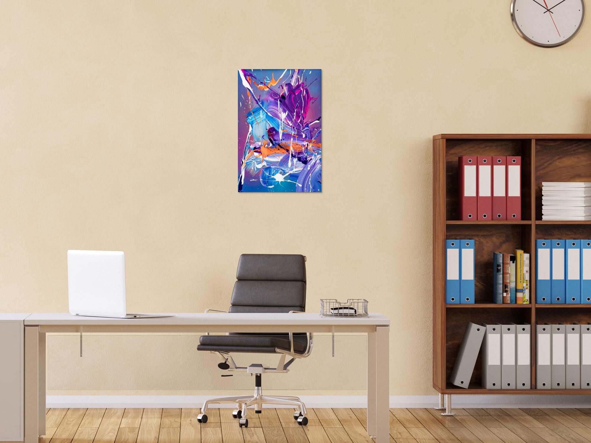 Gemälde Original abstrakt 60x40cm Action Painting expressionistisch auf Leinwand Mischtechnik blau violett hellblau Unikat