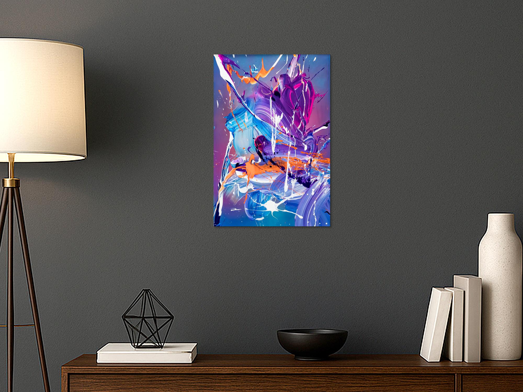 Gemälde Original abstrakt 60x40cm Action Painting expressionistisch auf Leinwand Mischtechnik blau violett hellblau Unikat