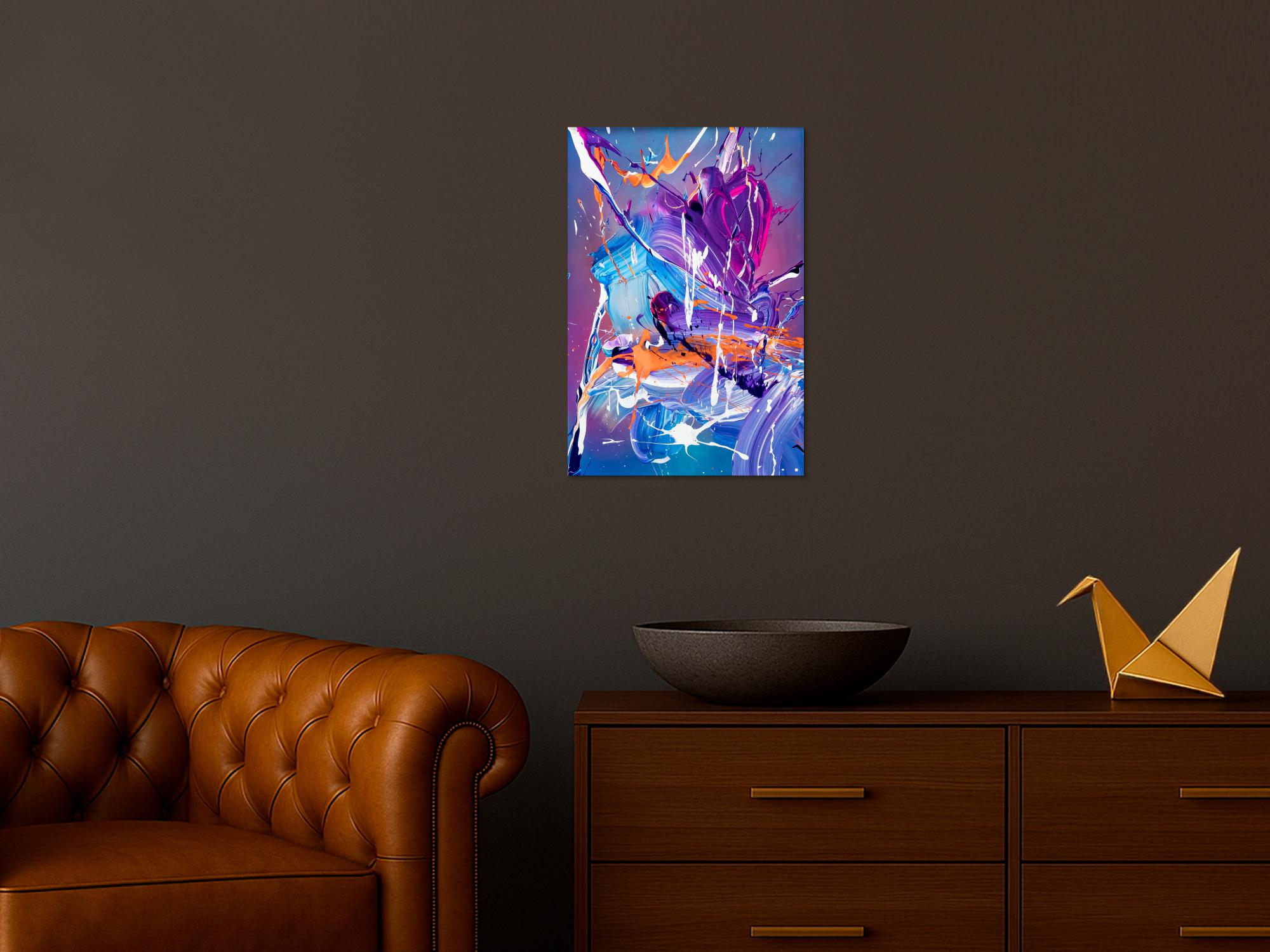 Gemälde Original abstrakt 60x40cm Action Painting expressionistisch auf Leinwand Mischtechnik blau violett hellblau Unikat