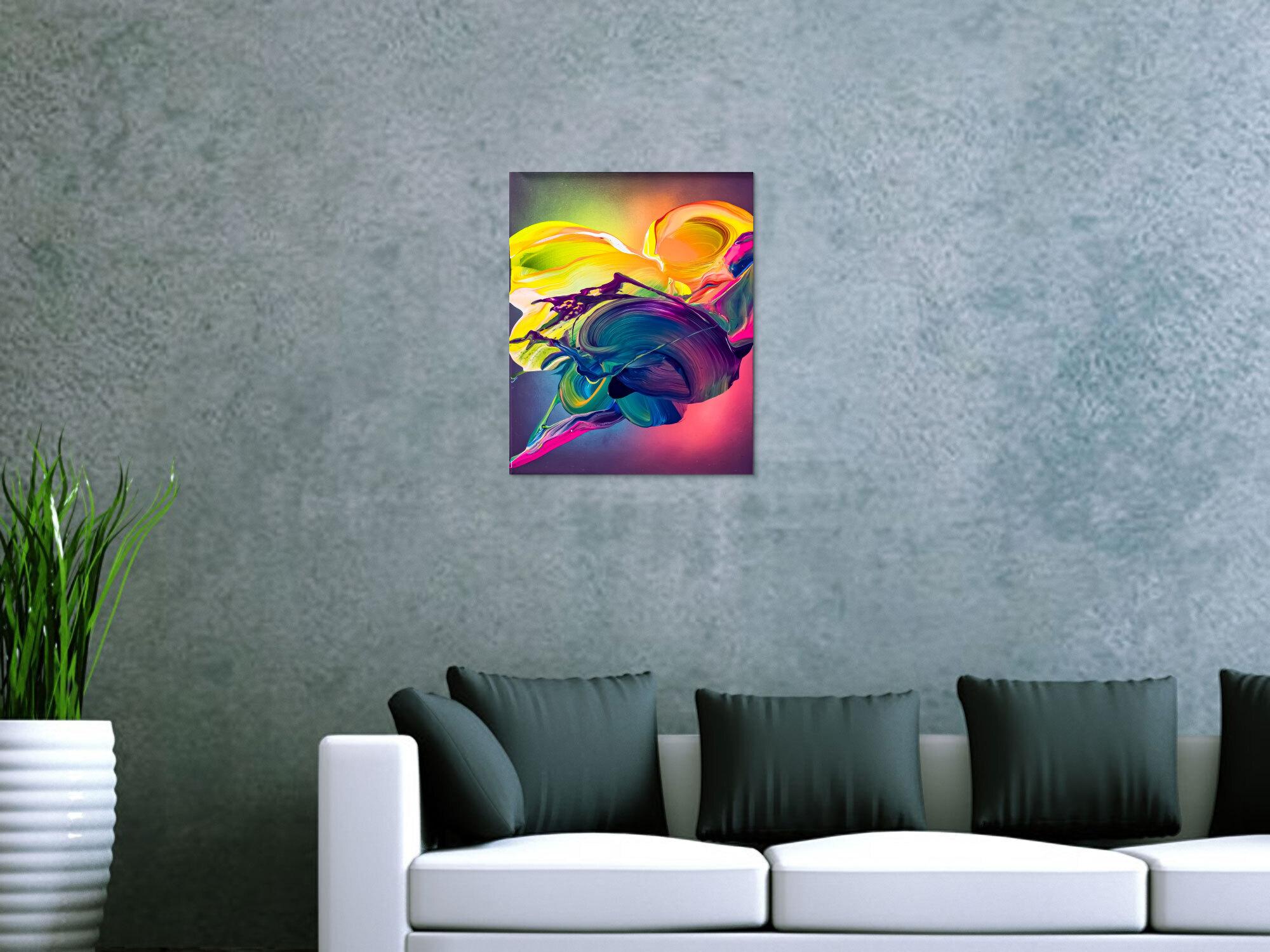 Original Gemälde abstrakt 50x40cm Action Painting zeitgenössisch auf Leinwand Mischtechnik bunt blau gelb Einzelstück