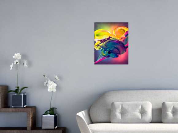 Original Gemälde abstrakt 50x40cm Action Painting zeitgenössisch auf Leinwand Mischtechnik bunt blau gelb Einzelstück