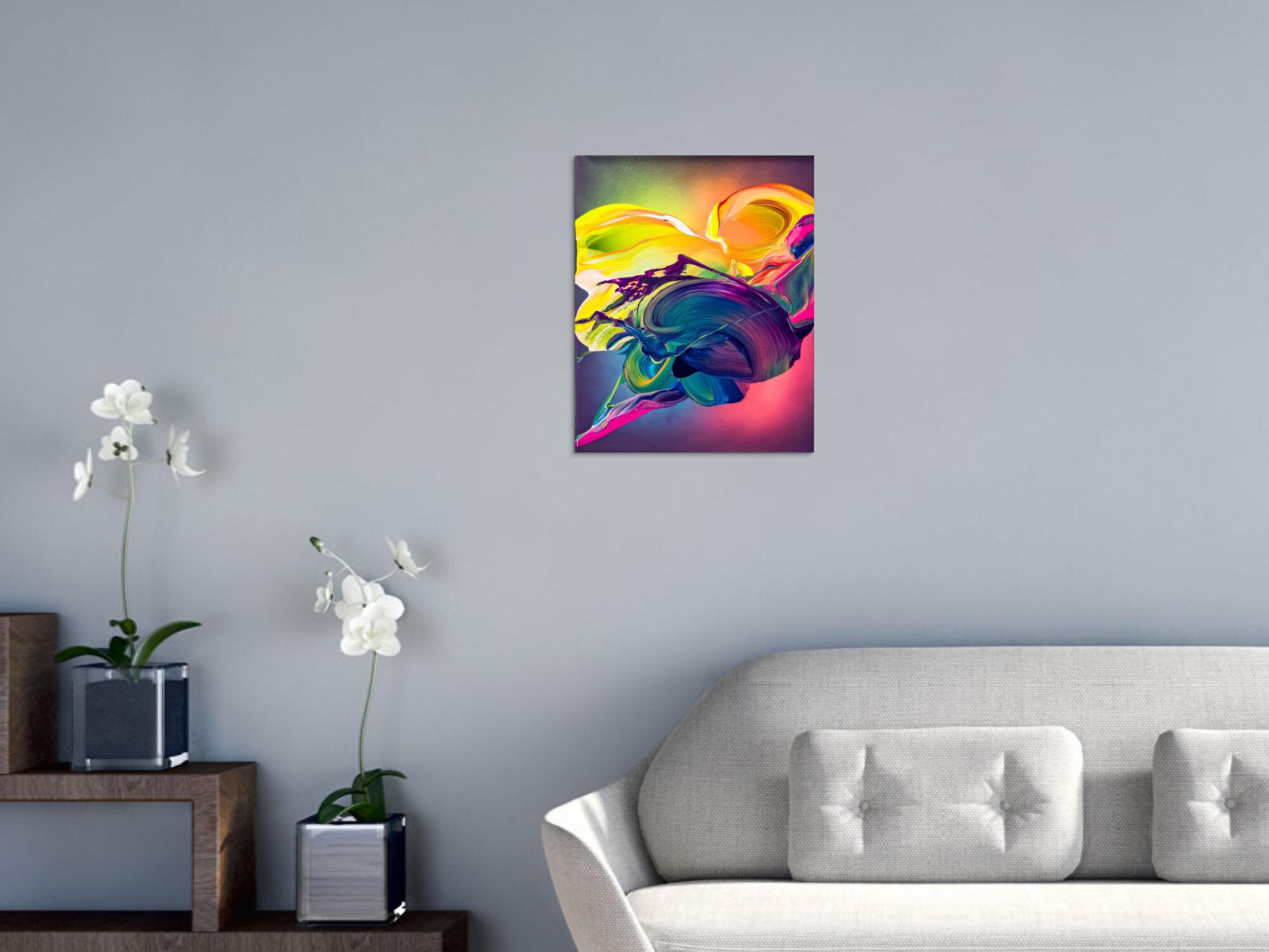 Original Gemälde abstrakt 50x40cm Action Painting zeitgenössisch auf Leinwand Mischtechnik bunt blau gelb Einzelstück