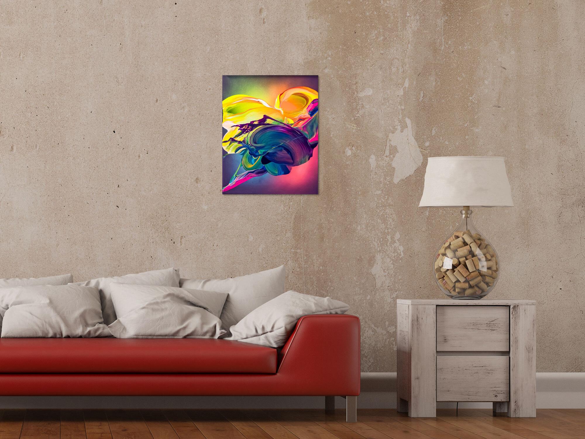 Original Gemälde abstrakt 50x40cm Action Painting zeitgenössisch auf Leinwand Mischtechnik bunt blau gelb Einzelstück