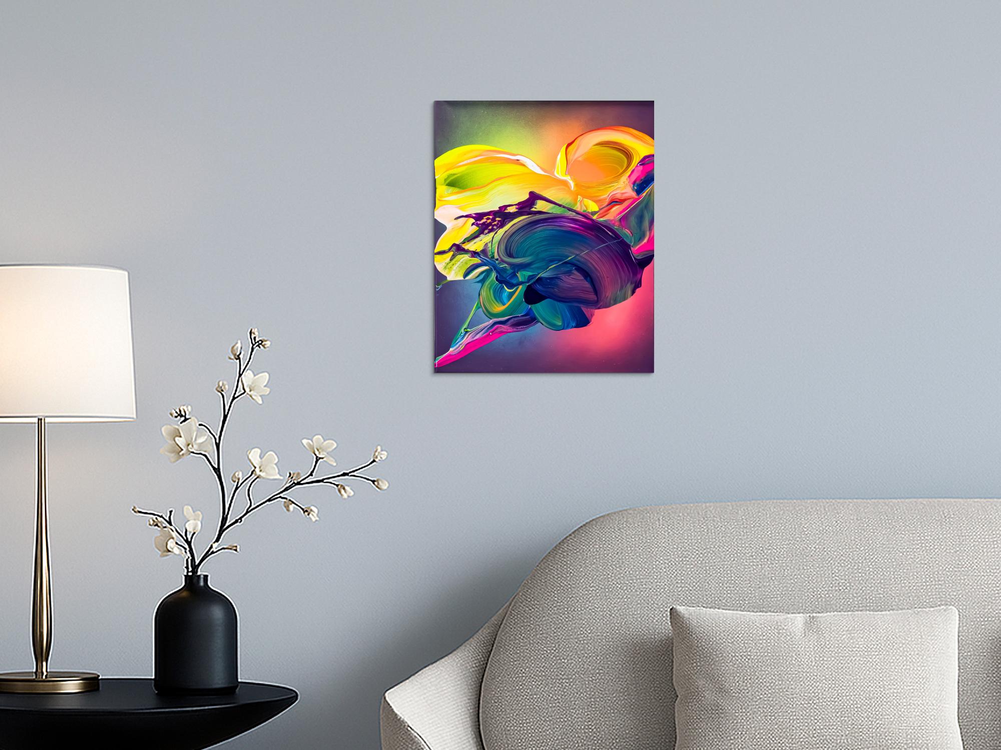 Original Gemälde abstrakt 50x40cm Action Painting zeitgenössisch auf Leinwand Mischtechnik bunt blau gelb Einzelstück