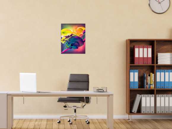 Original Gemälde abstrakt 50x40cm Action Painting zeitgenössisch auf Leinwand Mischtechnik bunt blau gelb Einzelstück