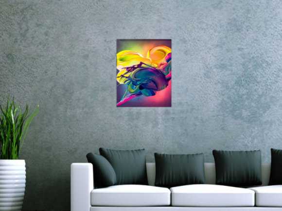 Original Gemälde abstrakt 50x40cm Action Painting zeitgenössisch auf Leinwand Mischtechnik bunt blau gelb Einzelstück