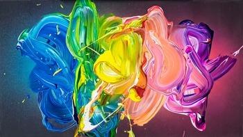 Abstraktes Original Gemälde 45x80cm Action Painting zeitgenössisch handgemalt Fluid Painting bunt blau gelb hochwertig