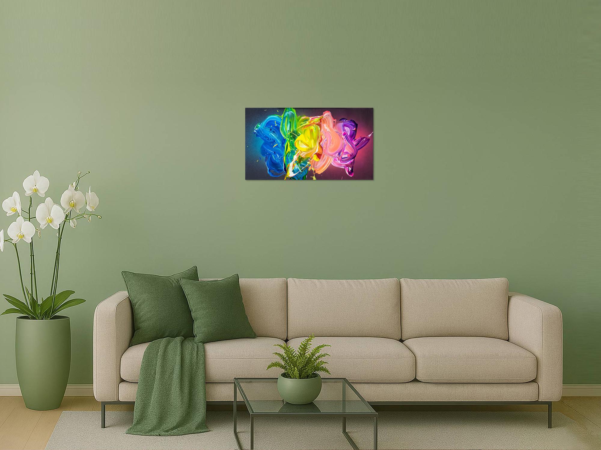 Abstraktes Original Gemälde 45x80cm Action Painting zeitgenössisch handgemalt Fluid Painting bunt blau gelb hochwertig