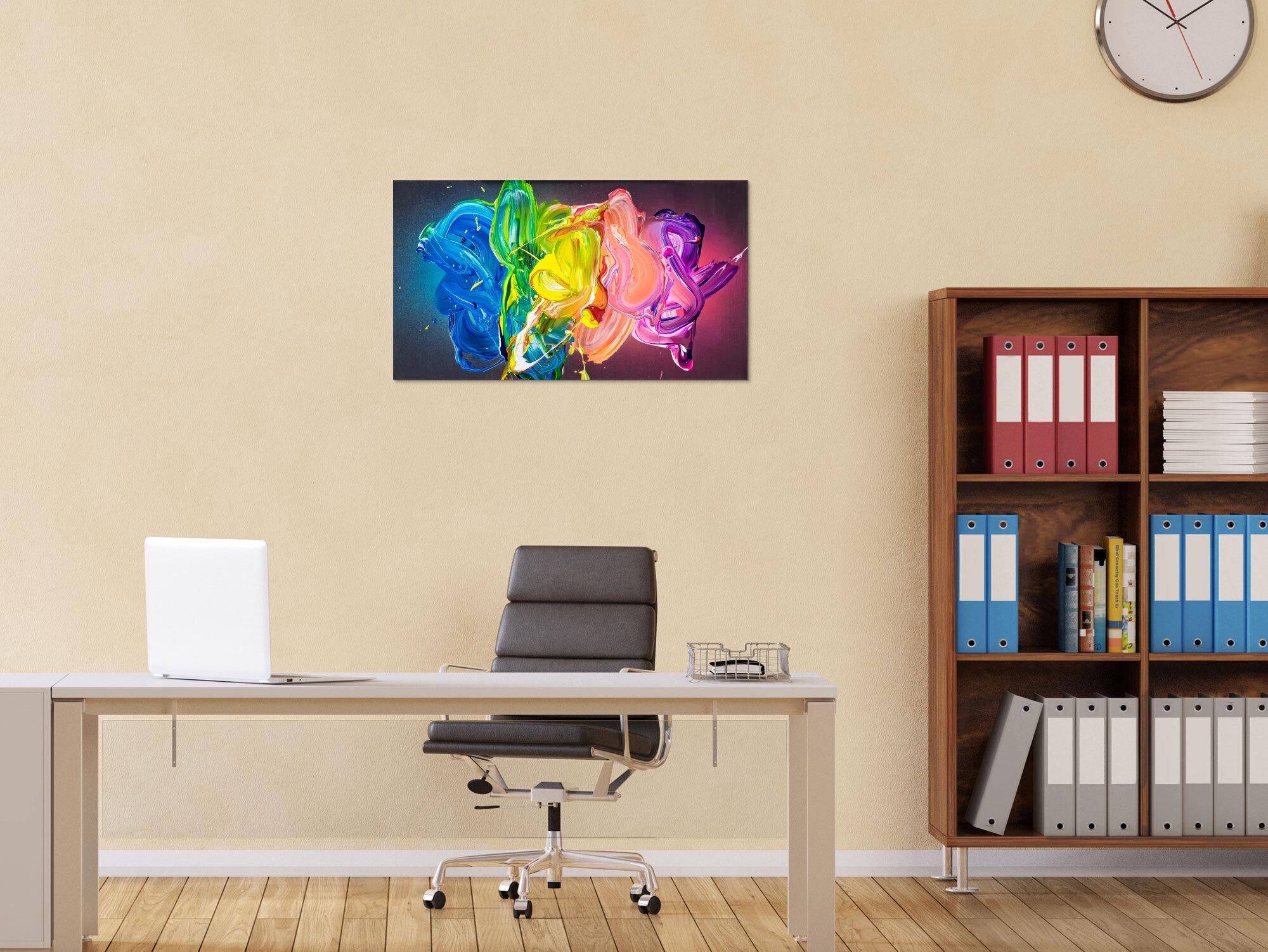 Abstraktes Original Gemälde 45x80cm Action Painting zeitgenössisch handgemalt Fluid Painting bunt blau gelb hochwertig