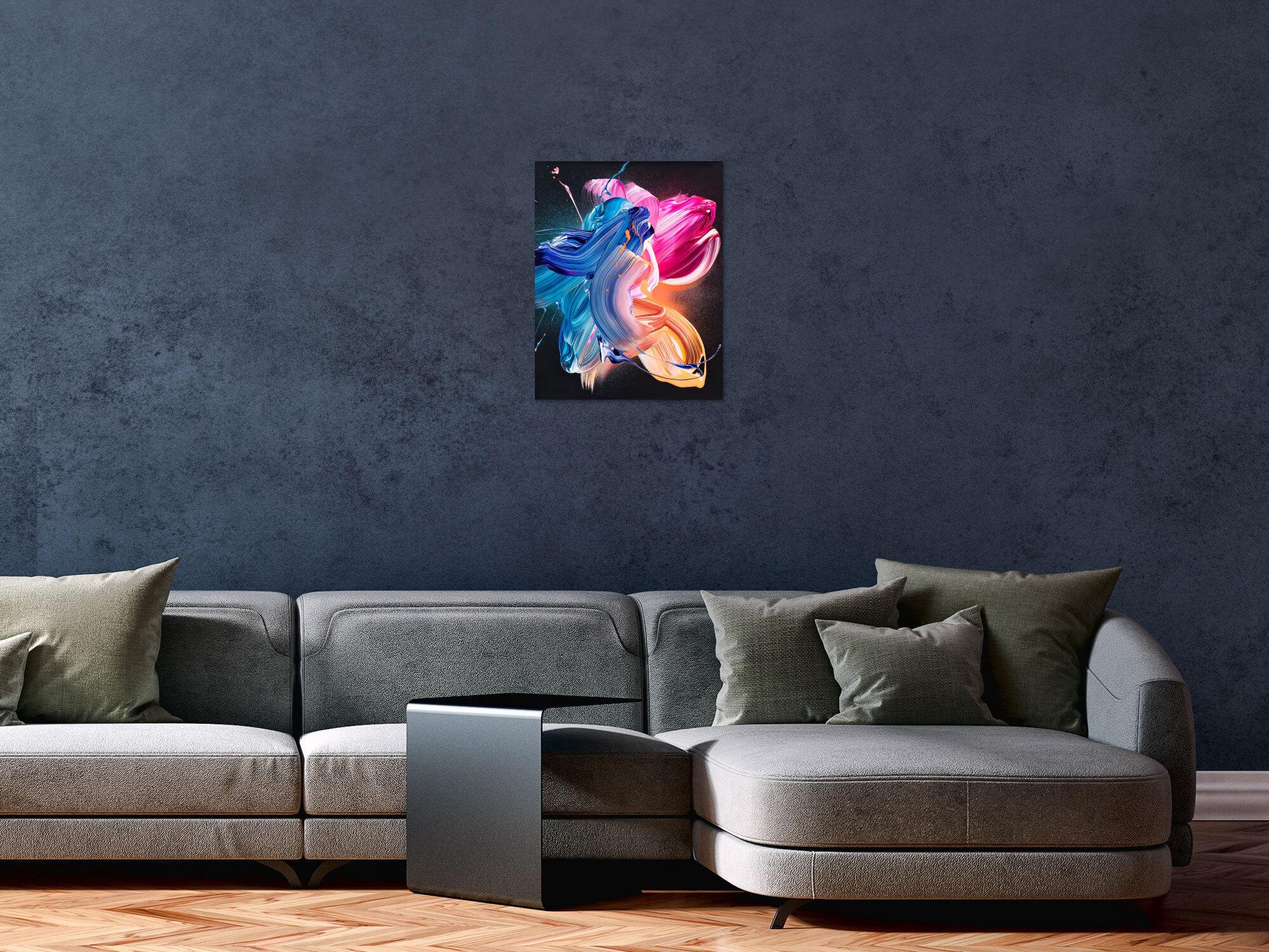 Original Gemälde abstrakt 50x40cm Action Painting Modern Art handgemalt Fluid Painting schwarz blau pink hochwertig