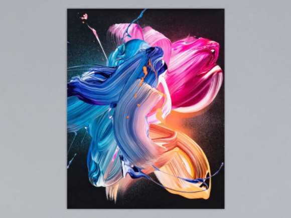 Original Gemälde abstrakt 50x40cm Action Painting Modern Art handgemalt Fluid Painting schwarz blau pink hochwertig