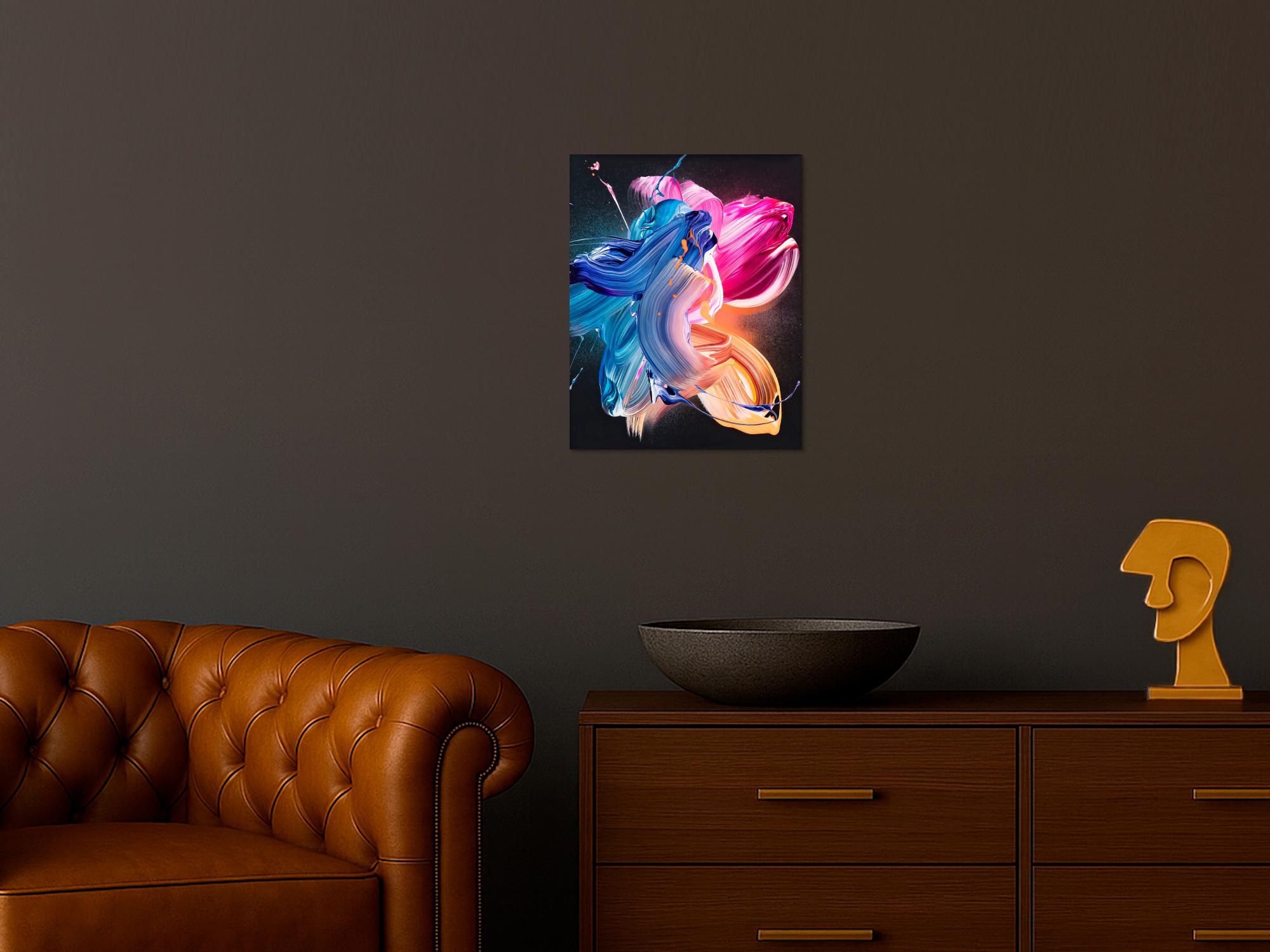 Original Gemälde abstrakt 50x40cm Action Painting Modern Art handgemalt Fluid Painting schwarz blau pink hochwertig