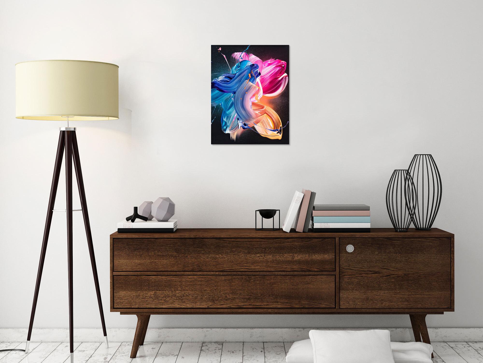 Original Gemälde abstrakt 50x40cm Action Painting Modern Art handgemalt Fluid Painting schwarz blau pink hochwertig